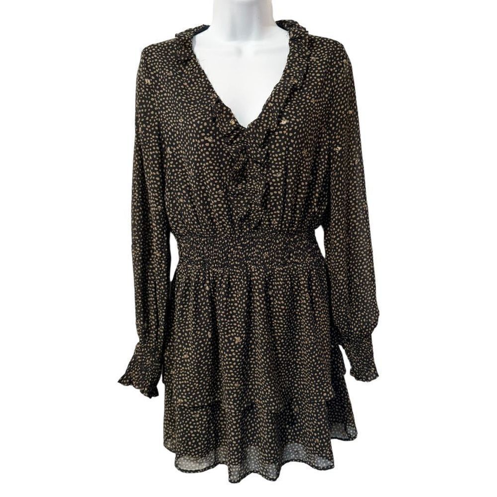 Very J Women's Navy Gold Long Sleeve Printed Mini Dress Small